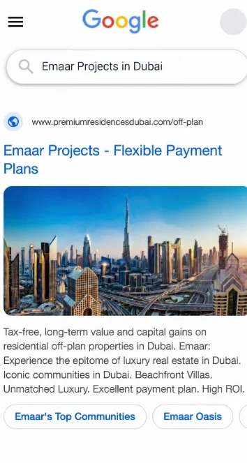 Google Search ad — Emaar campaign